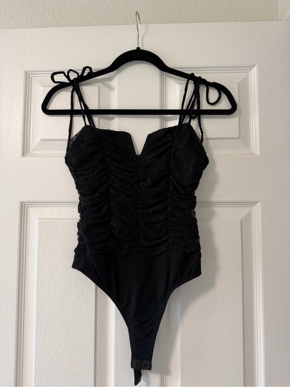 Black Ruched One-Piece Bodysuit